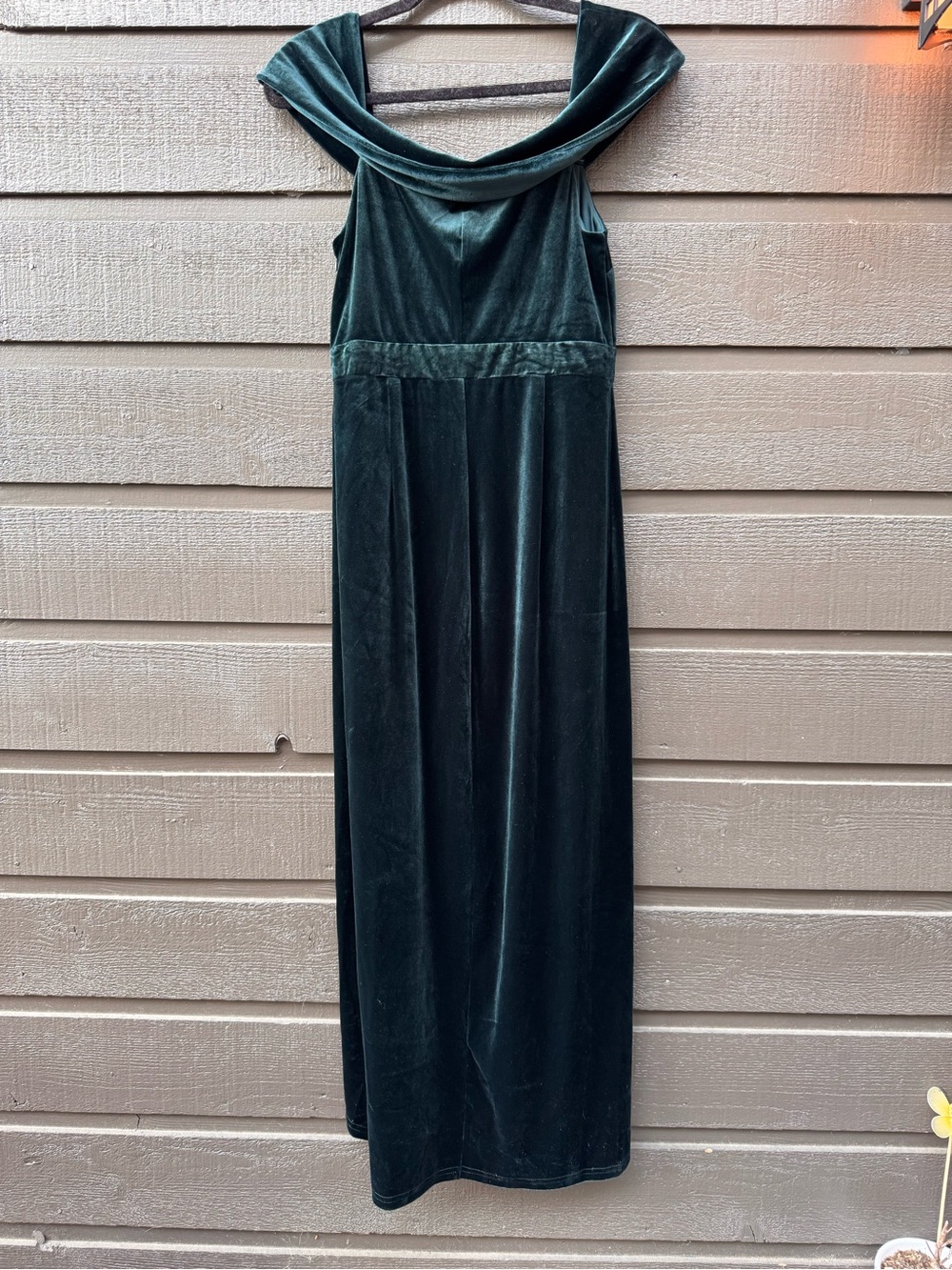 Lulus I’m Enchanted Off-Shoulder Emerald Green Velvet Slit Dress M - Picture 5 of 13